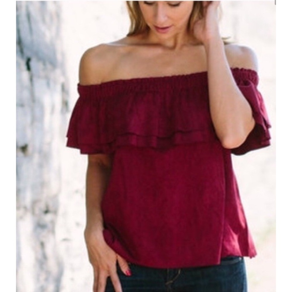 Young Fabulous & Broke Anthro Cranberry Faux Suede Sleeveless Ruffle Boho Top XS